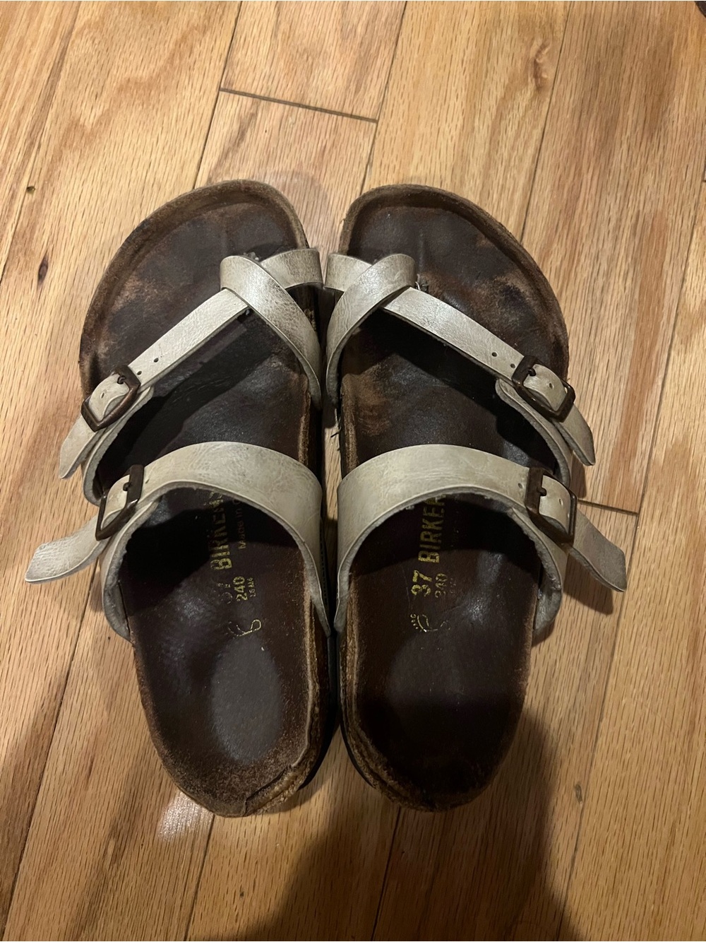Birkenstock Metallic Silver Double-Buckle Women’s Sandals